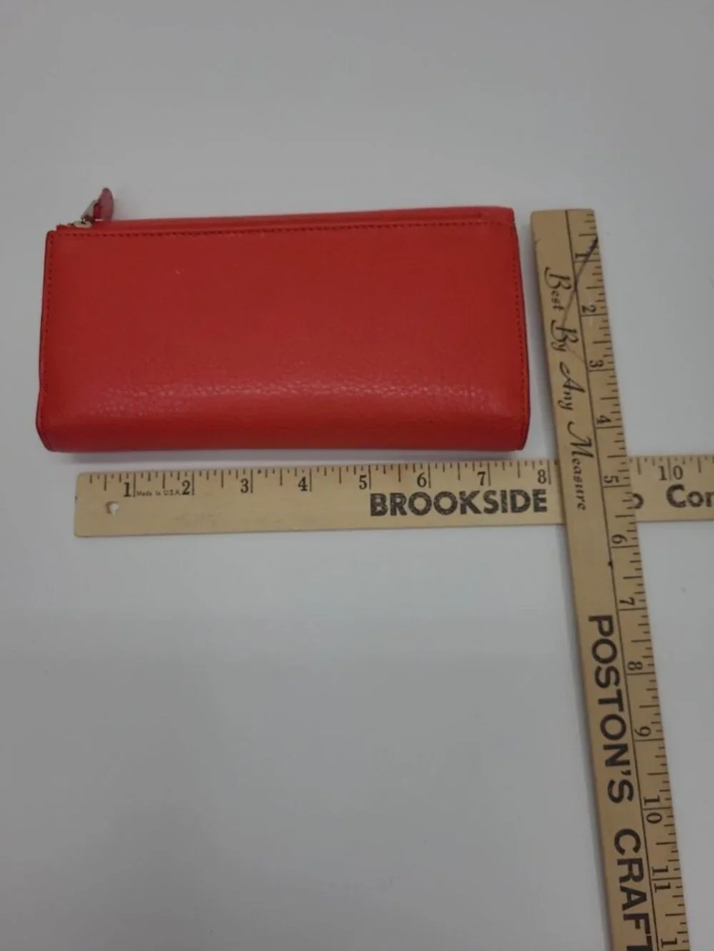 Coach Pebbled Leather Wallet Coral Red Checkbook Wallet Tri-Fold Snap